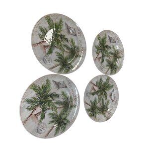 4 Carte Postale Palm Tree Melamine Bamboo Dinner Plates Coastal Chic Table Top